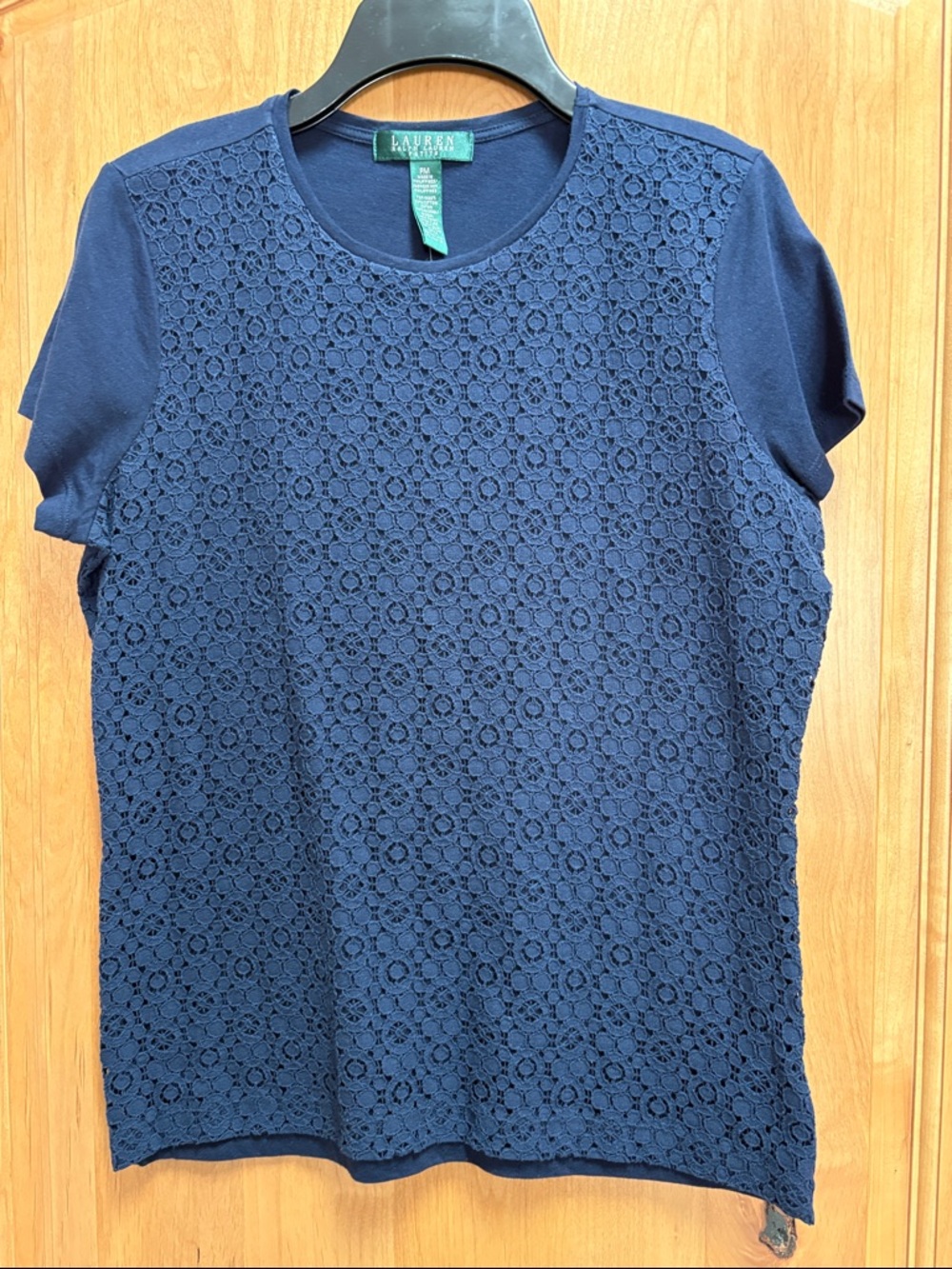 Lauren Ralph Lauren Navy Short-Sleeve Crochet Front Tee